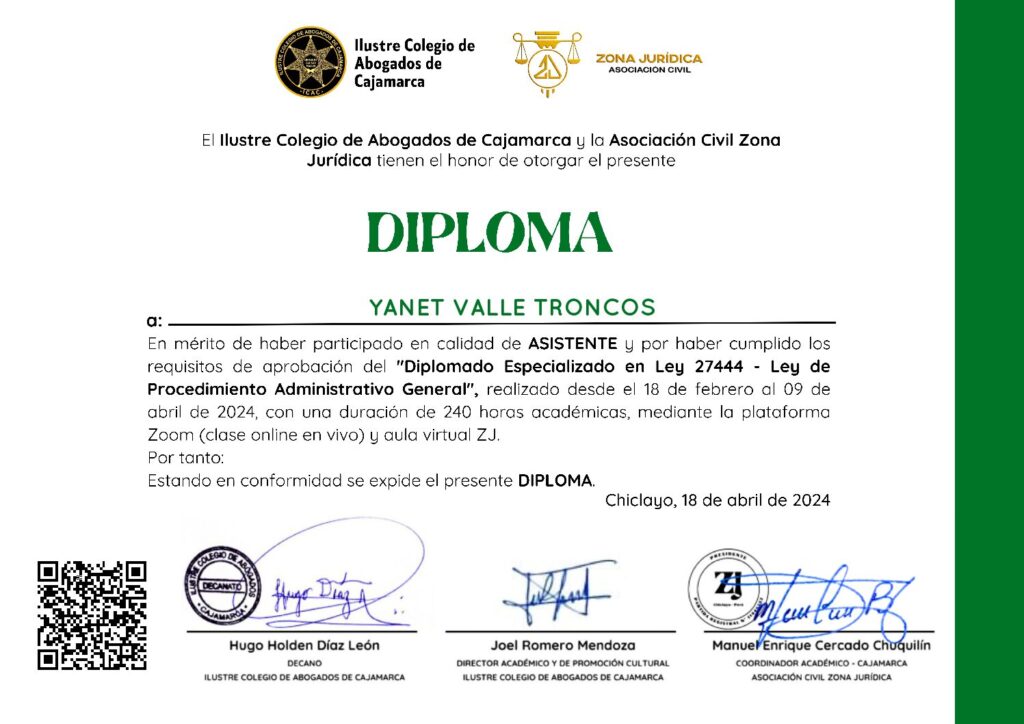 Primera página del certificado