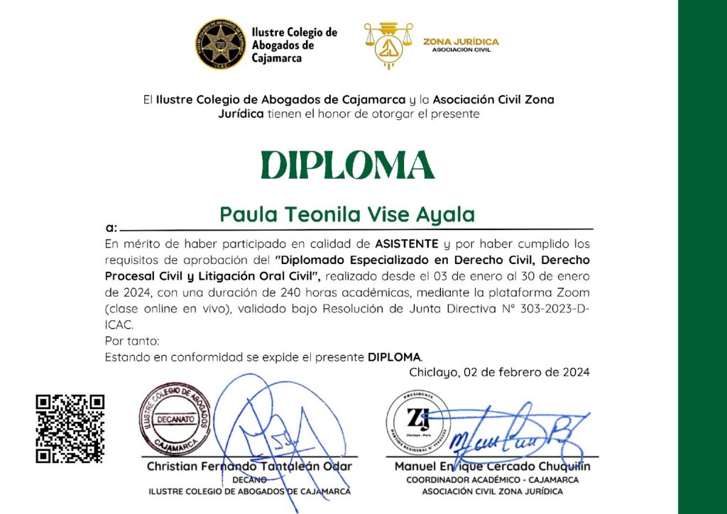 Primera página del certificado