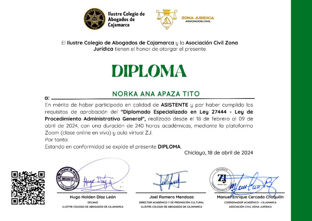 Primera página del certificado
