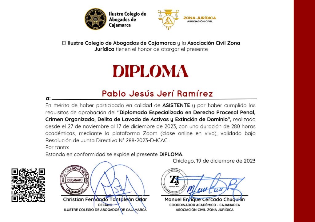 Primera página del certificado
