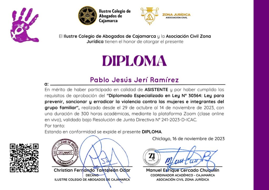 Primera página del certificado
