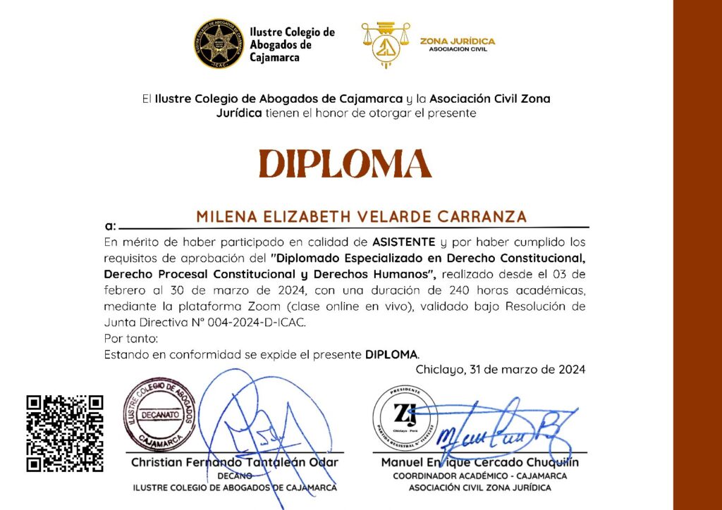 Primera página del certificado