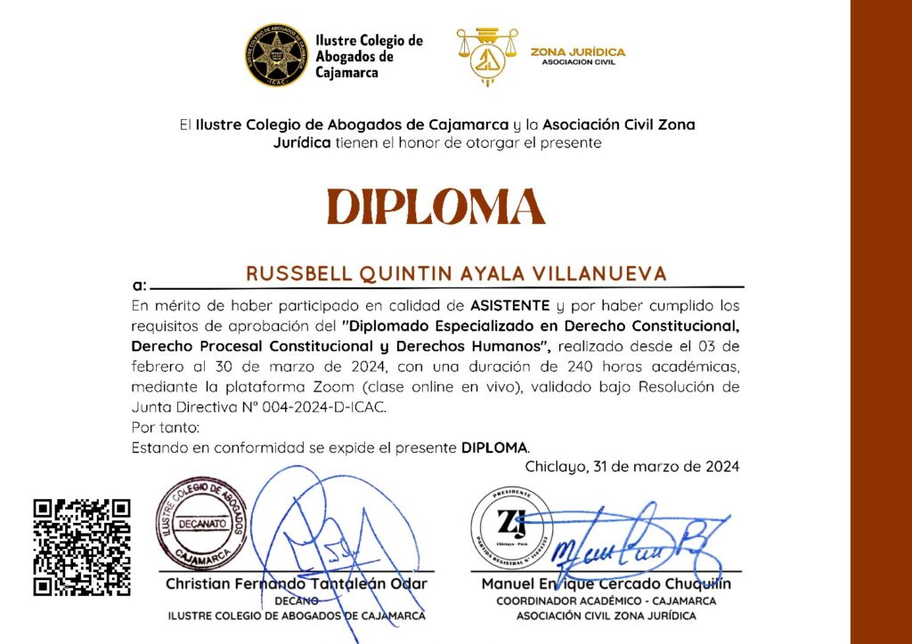 Primera página del certificado