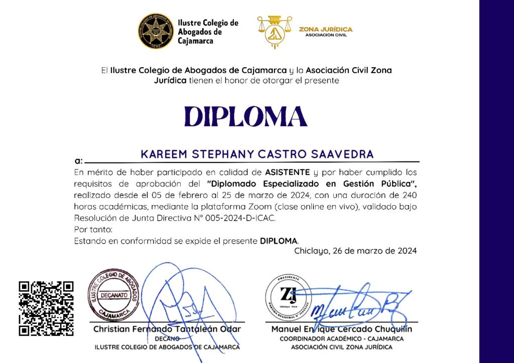 Primera página del certificado