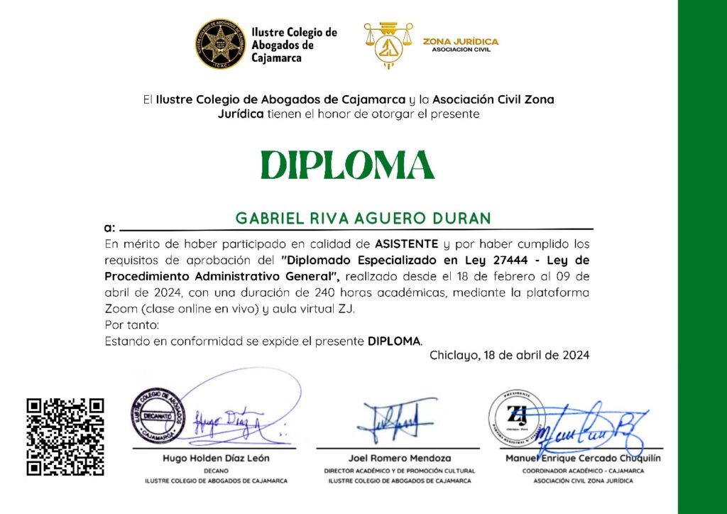 Primera página del certificado