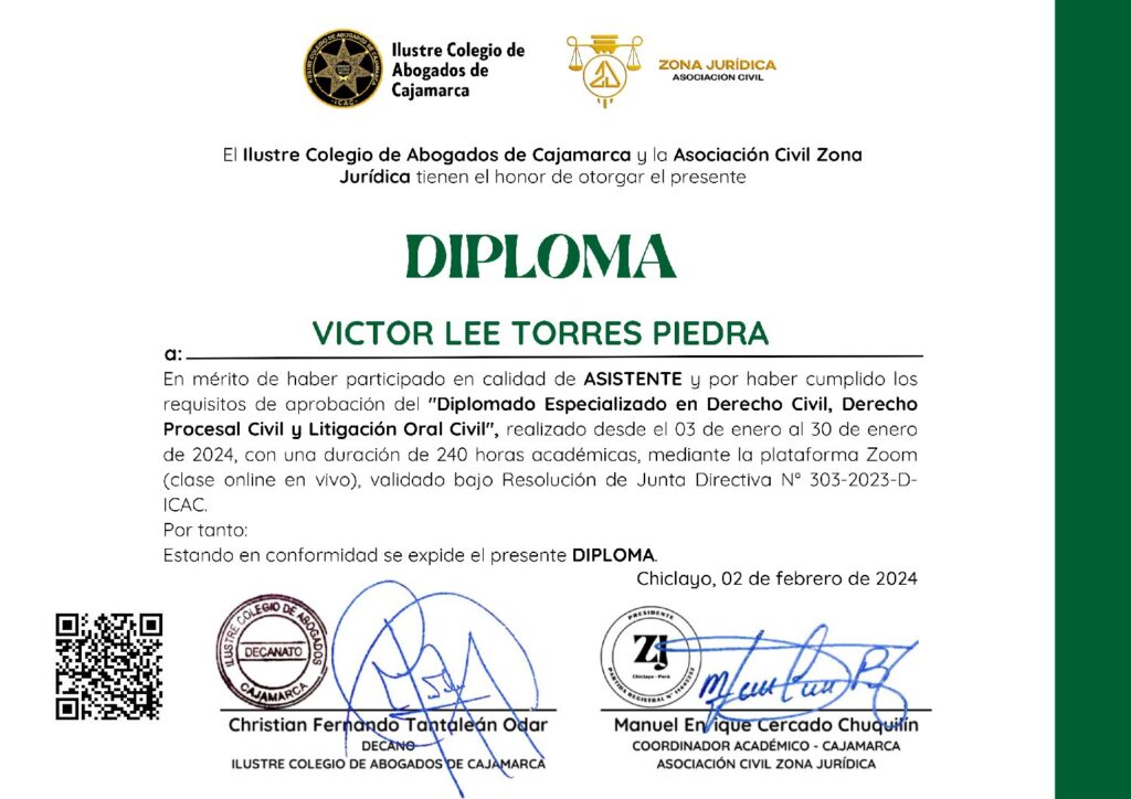 Primera página del certificado
