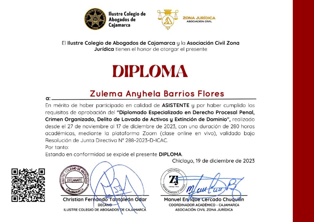 Primera página del certificado