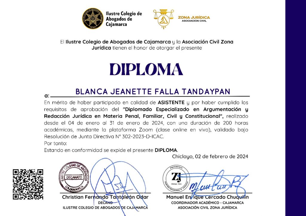 Primera página del certificado