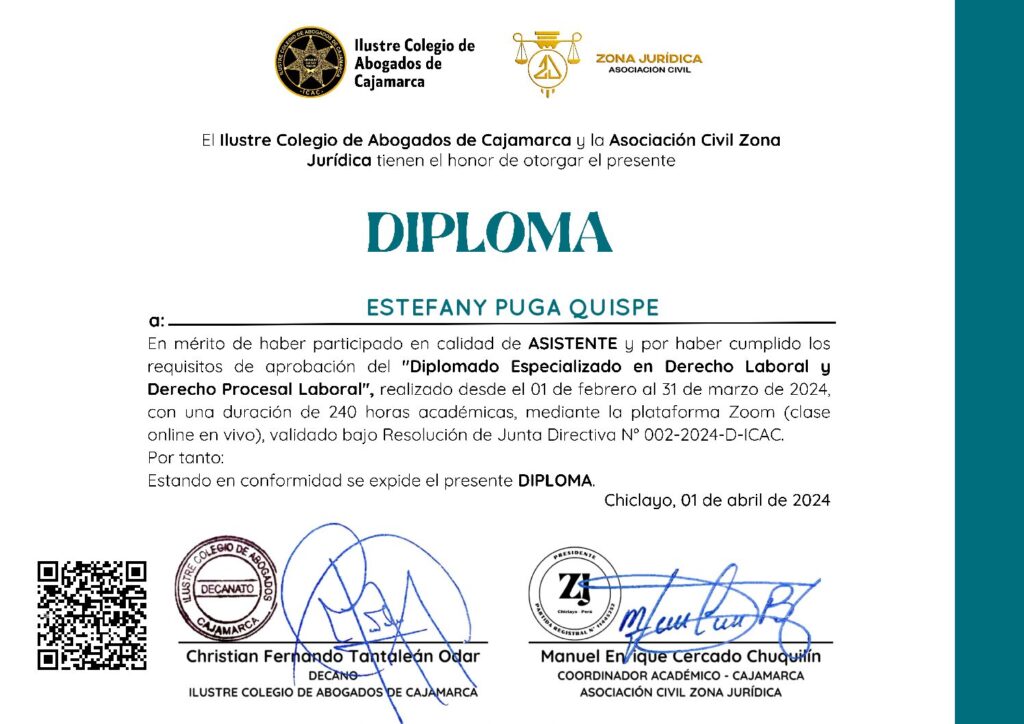 Primera página del certificado