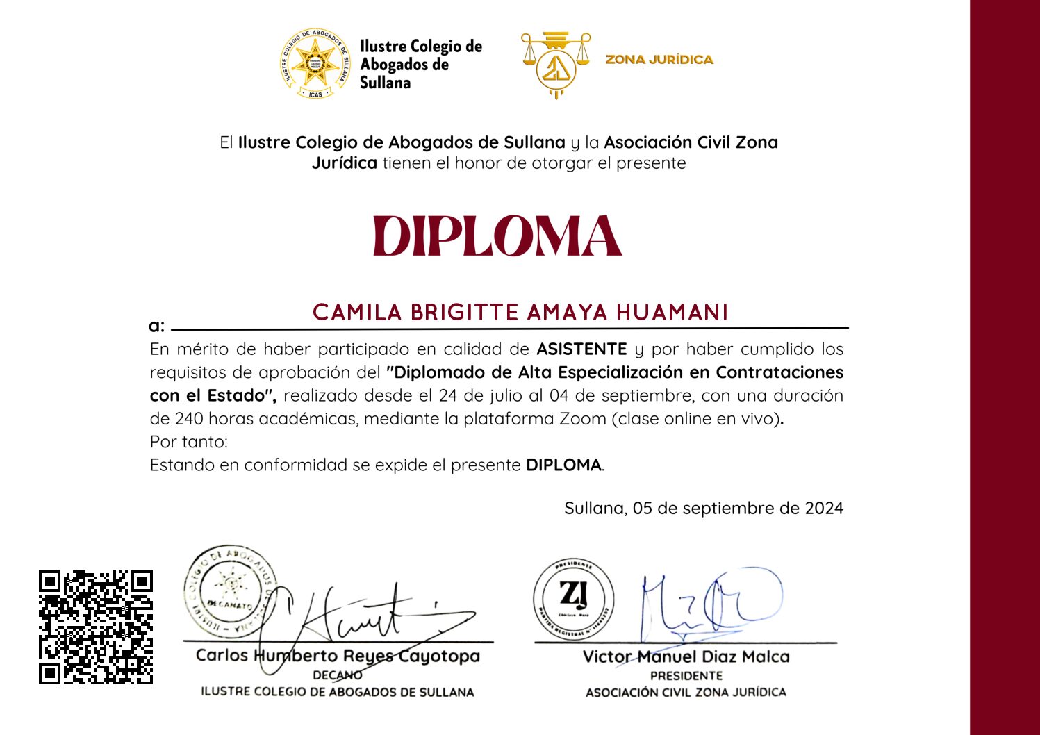 Primera página del certificado