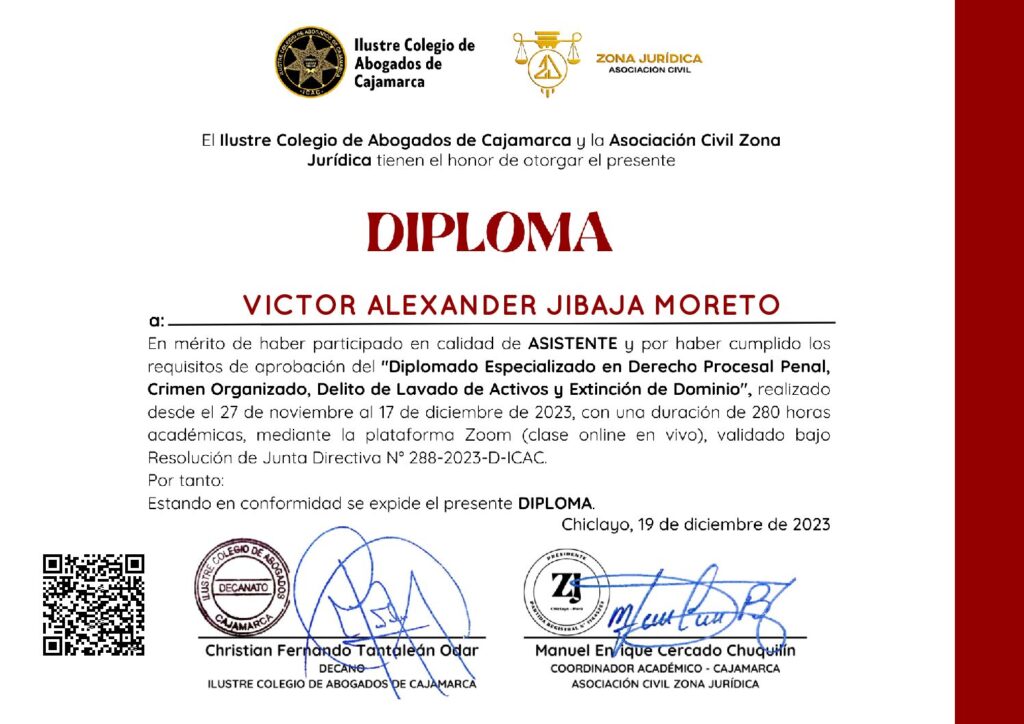Primera página del certificado