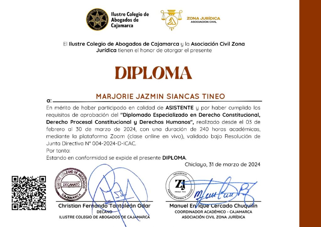 Primera página del certificado