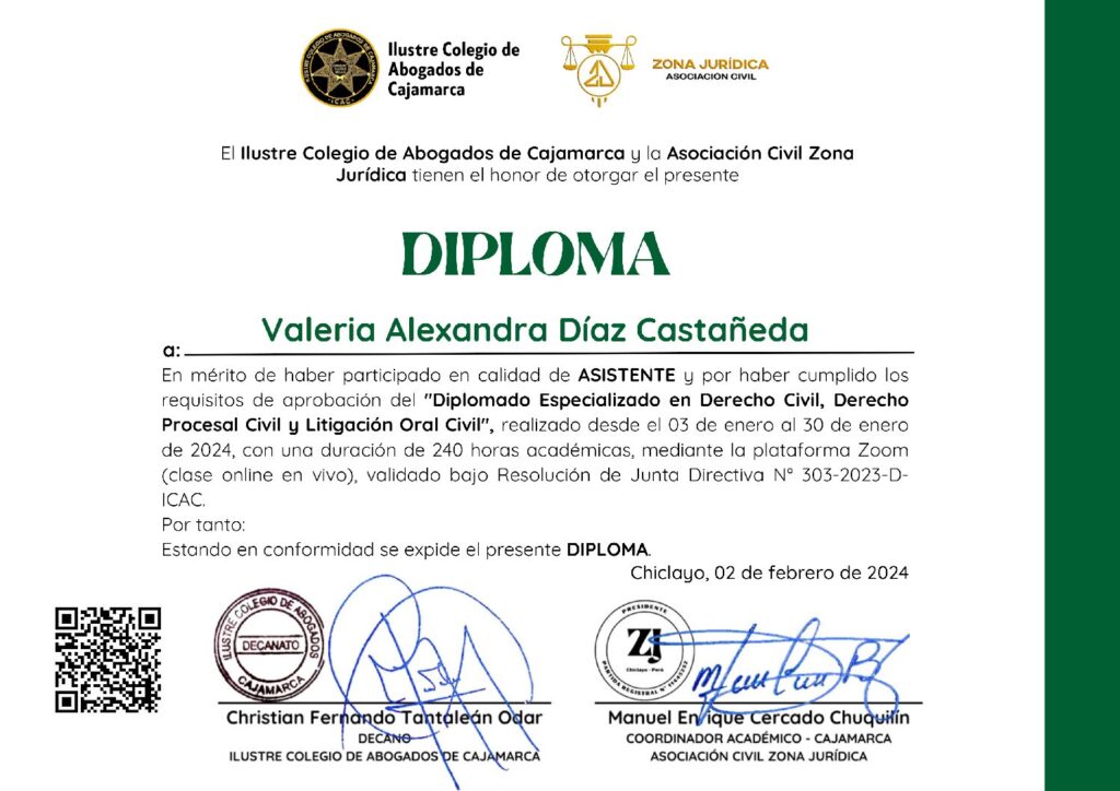 Primera página del certificado