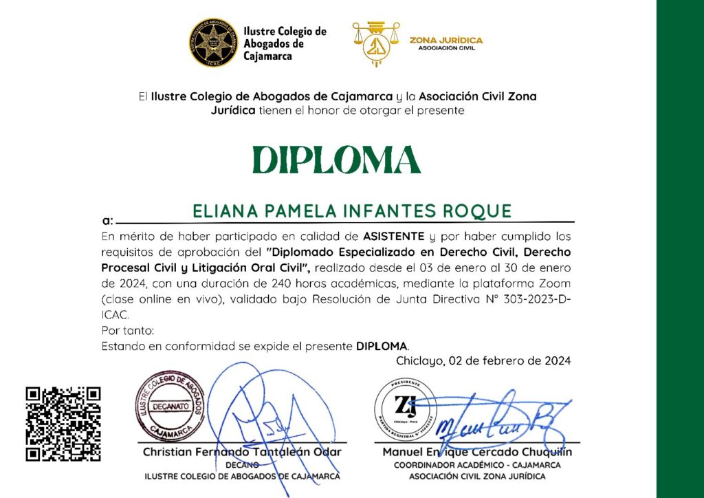 Primera página del certificado