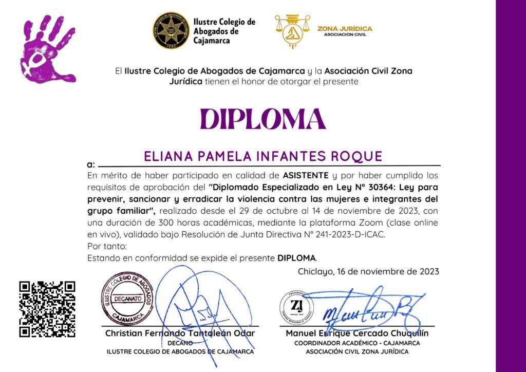 Primera página del certificado