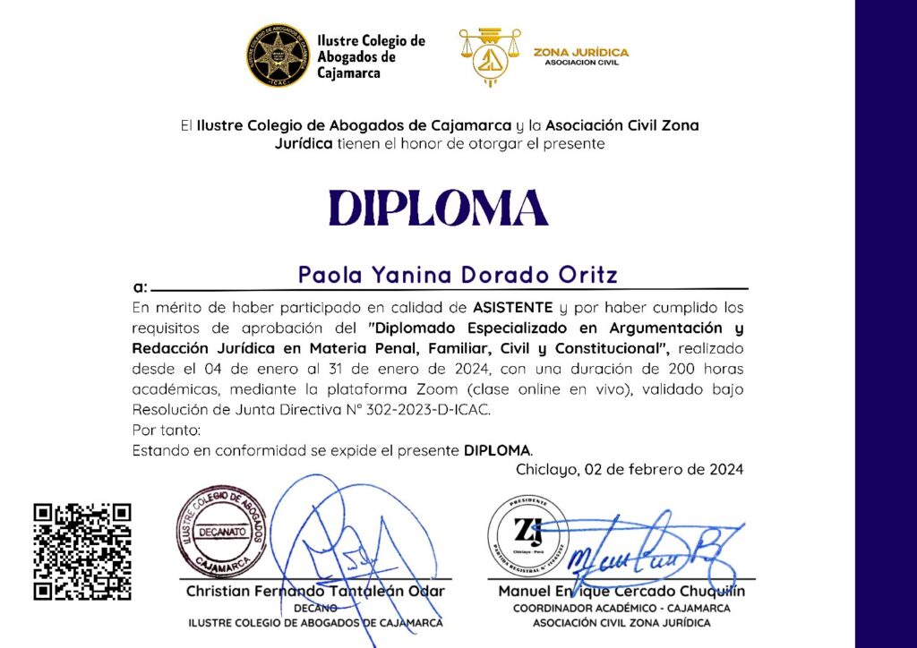 Primera página del certificado