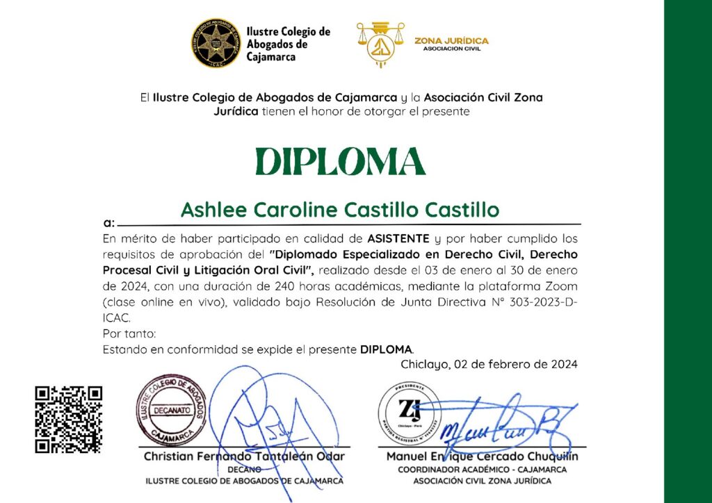 Primera página del certificado