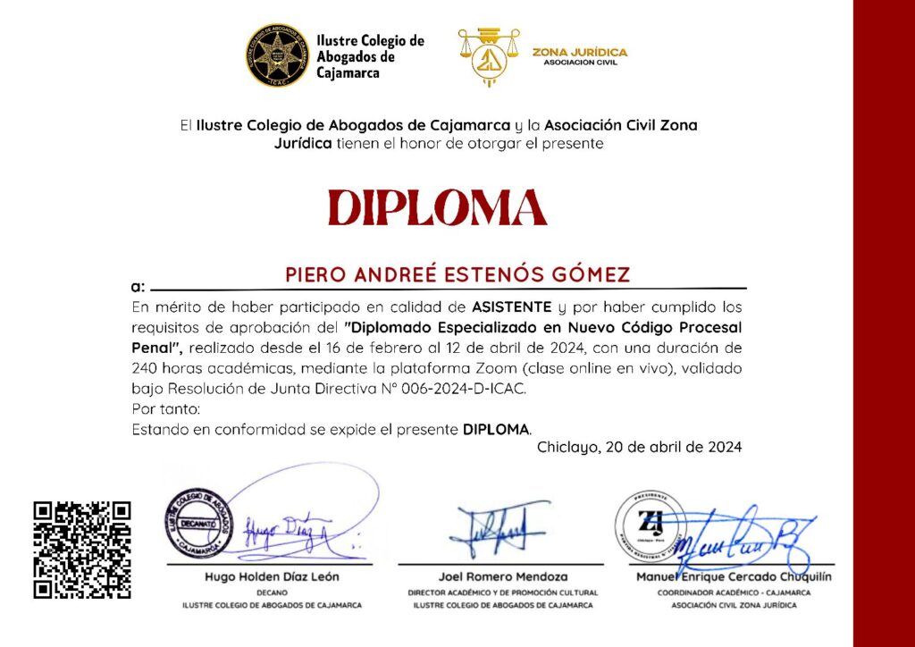 Primera página del certificado